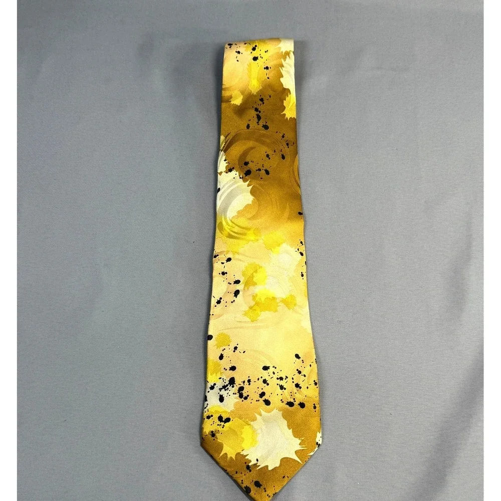 Alberto Zerra Men's 100% Silk Tie Hand Made Yellow Abstract Splatter‎ Old Money